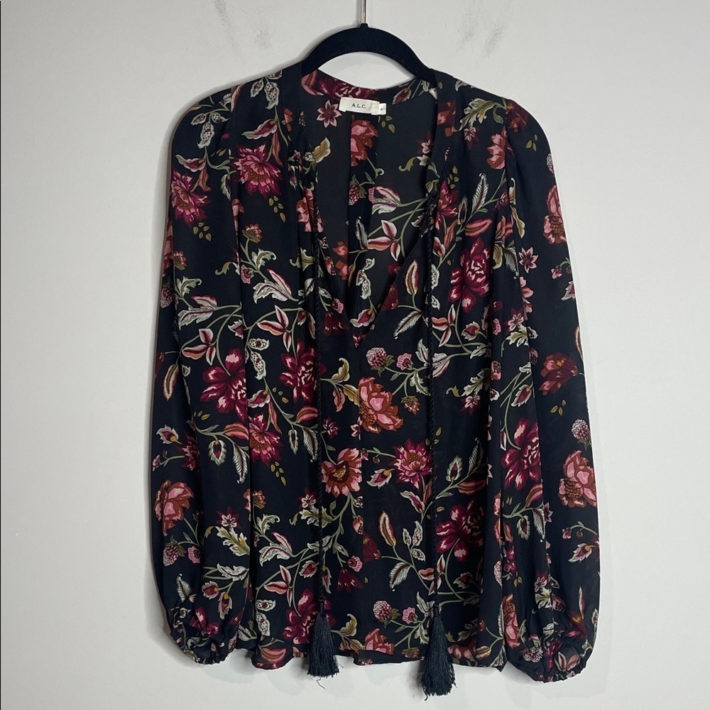 A.L.C. | Women’s 100% Silk Royal Floral Top Tassel Details Size 6 - Picture 2 of 8